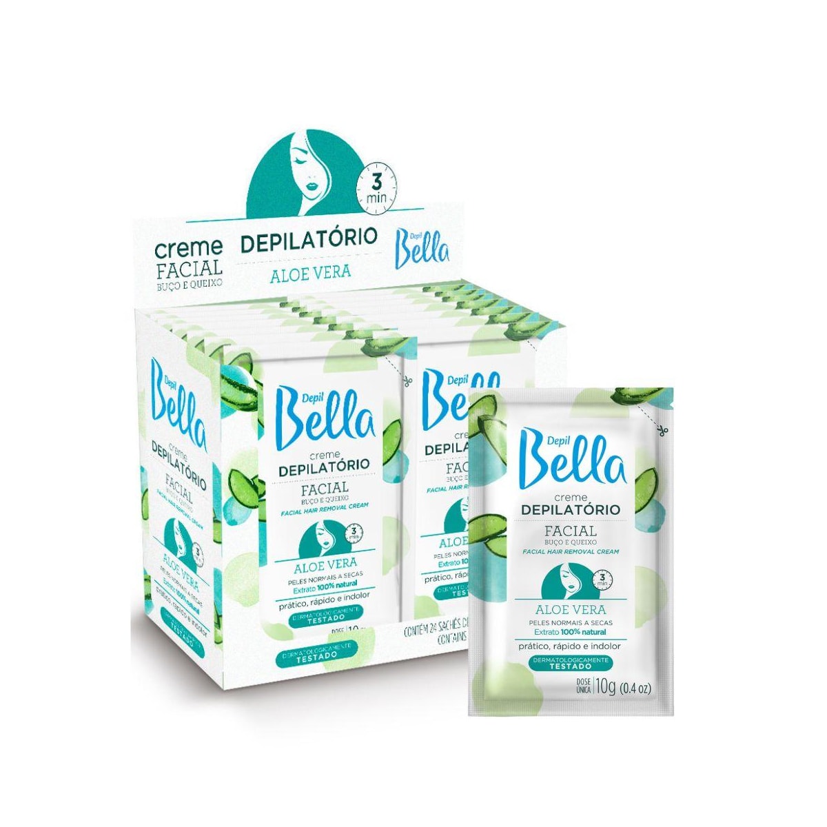 Kit Depil Bella Creme Depilatório Facial Aloe Vera 10 g Caixa 24 Unidades Kit Depil Bella Creme Depilatório Facial Aloe Vera 10 g Caixa 24 Unidades