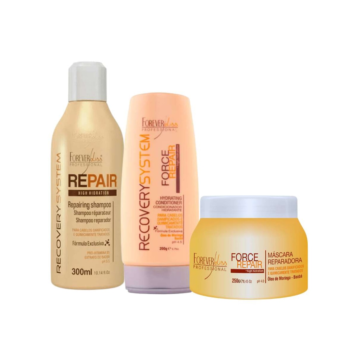 Kit Forever Liss Force Repair Shampoo 300 ml + Condicionador 200 ml + Máscara 250 g Kit Forever Liss Force Repair Shampoo 300 ml + Condicionador 200 ml + Máscara 250 g