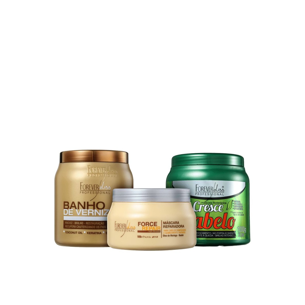 Kit Forever Liss Máscaras Verniz + Force Repair + Cresce Cabelo Grande Kit Forever Liss Máscaras Verniz + Force Repair + Cresce Cabelo Grande