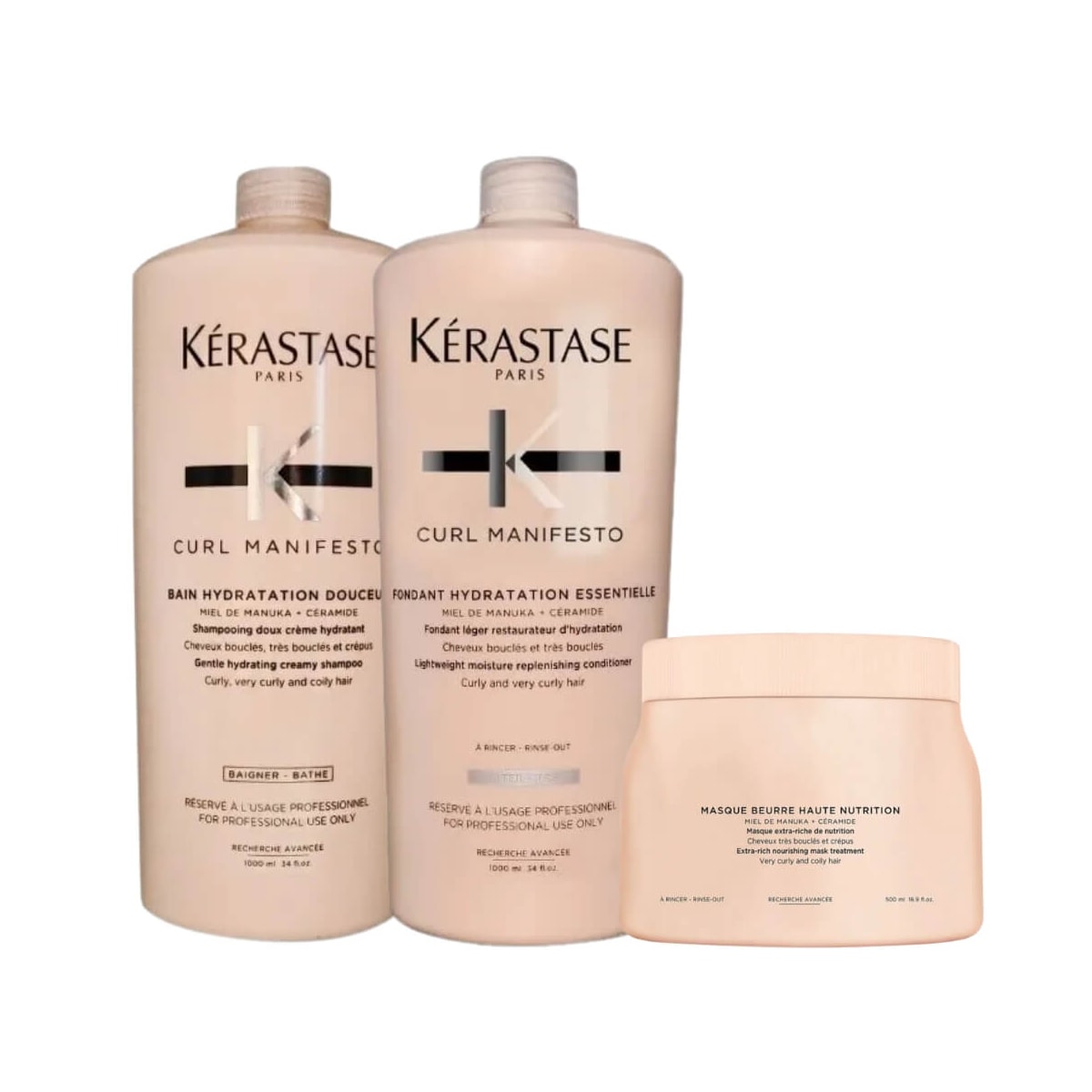Kit Kérastase Curl Manifesto Shampoo 1 Litro + Condicionador 1 Litro + Máscara 500 ml