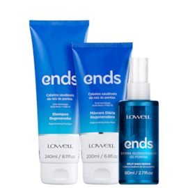 Kit Lowell Ends Regeneração Shampoo 240 ml + Máscara 200 ml + Leave 100 ml