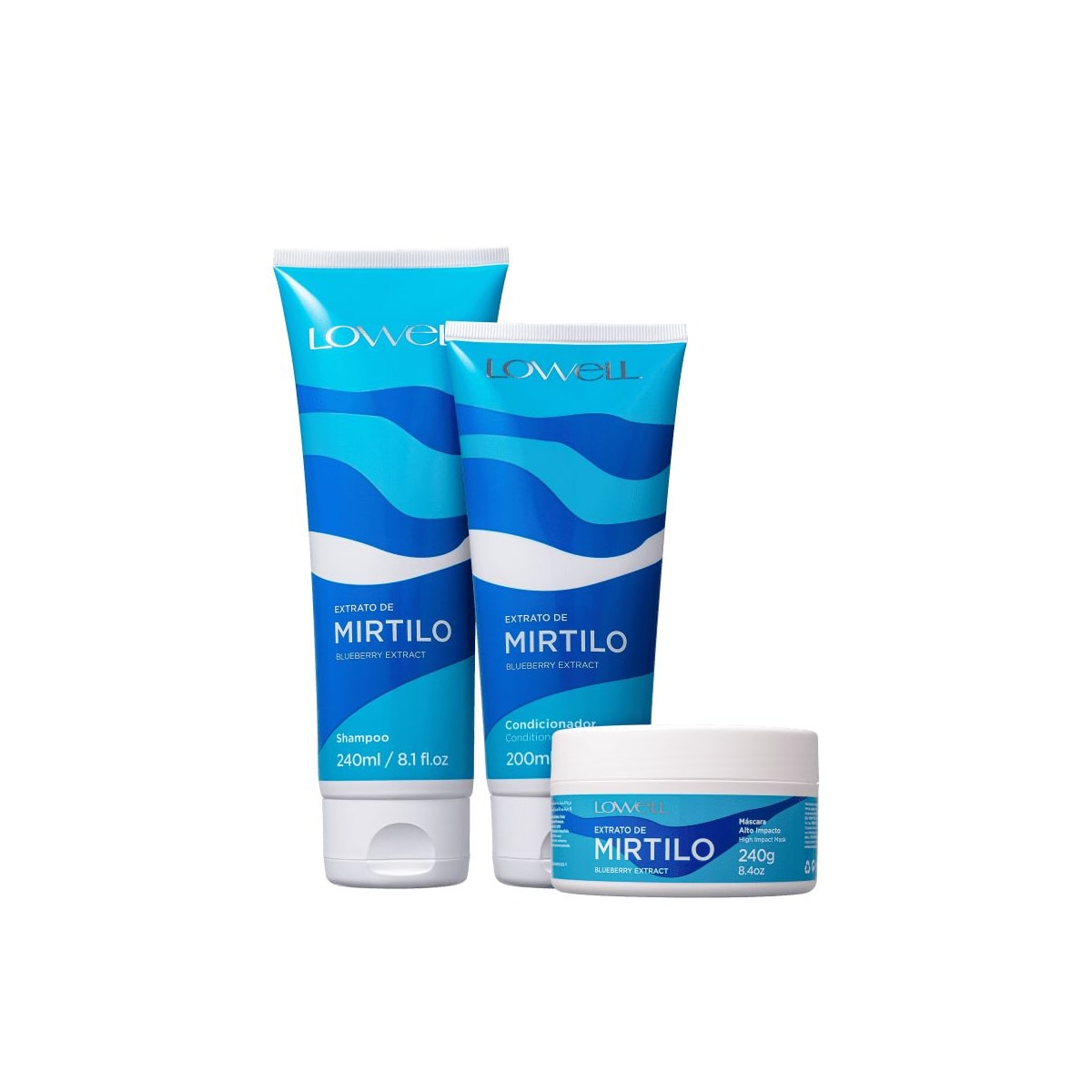 Kit Lowell Extrato de Mirtilo Shampoo 240 ml + Condicionador 200 ml + Máscara 240 g