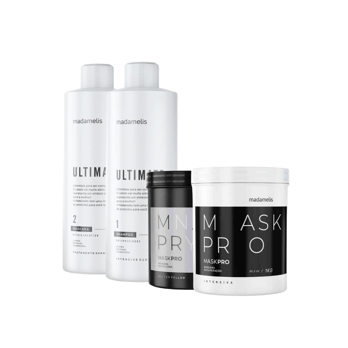 Kit Madamelis Ultimate Escova Progressiva 2 x 1 Litro + Botox Capilar Matizador Neuter Yellow 1 Kg + BTX Pro Control 1 Kg Kit Madamelis Ultimate Escova Progressiva 2 x 1 Litro + Botox Capilar Matizador Neuter Yellow 1 Kg + BTX Pro Control 1 Kg