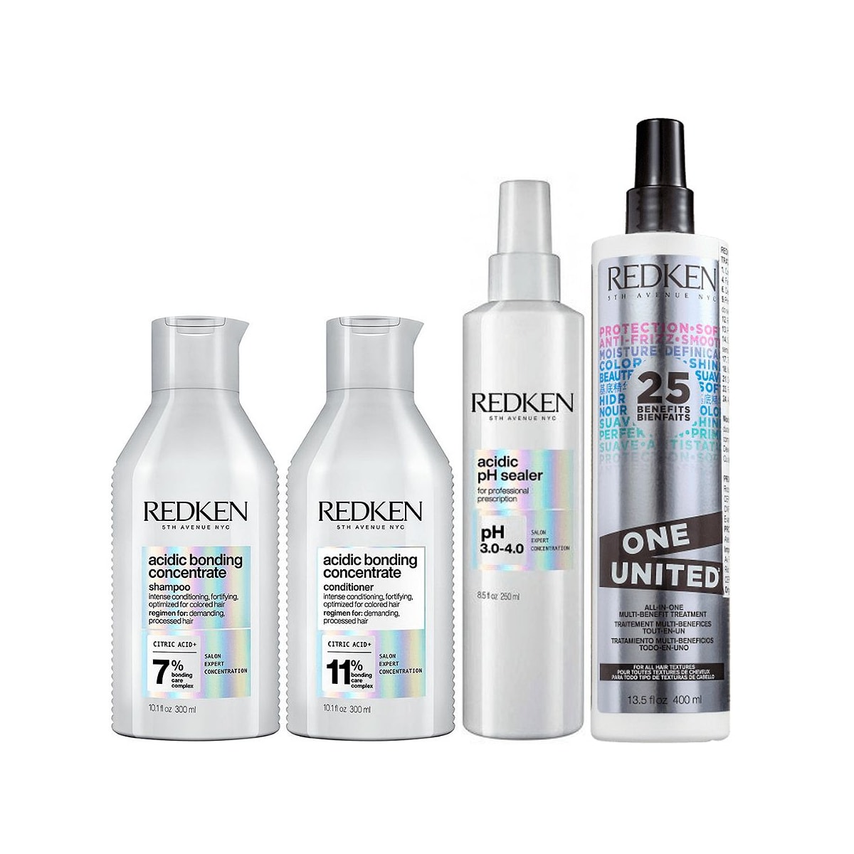 Kit Redken Acidic Bonding Concentrate Duo Pequeno + pH Sealer 250 ml + Redken One United 25 Benefits Leave-in 400 ml Kit Redken Acidic Bonding Concentrate Duo Pequeno + pH Sealer 250 ml + Redken One United 25 Benefits Leave-in 400 ml