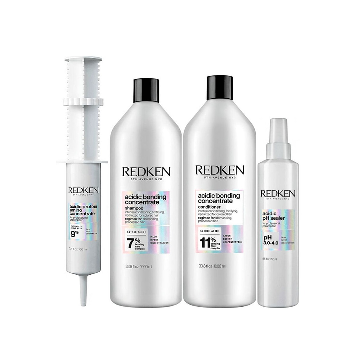 Kit Redken Acidic Bonding Concentrate Shampoo + Condicionador 1 Litro + pH Sealer 250 ml + Protein Amino 100 ml