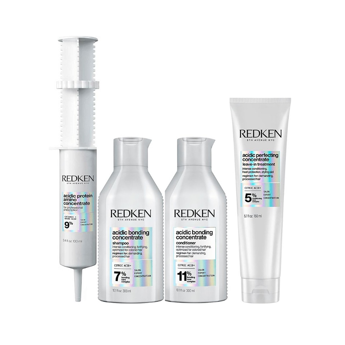 Kit Redken Acidic Bonding Concentrate Shampoo + Condicionador 300 ml + Concentrate Leave-in 150 ml + Protein Amino 100 ml Kit Redken Acidic Bonding Concentrate Shampoo + Condicionador 300 ml + Concentrate Leave-in 150 ml + Protein Amino 100 ml