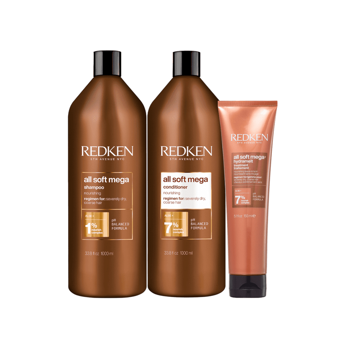 Kit Redken All Soft Mega Shampoo + Condicionador 1 Litro + Leave-In 150 ml