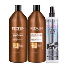 Kit Redken All Soft Mega Shampoo + Condicionador 1 Litro + Redken One United 25 Benefits Leave-in 400 ml