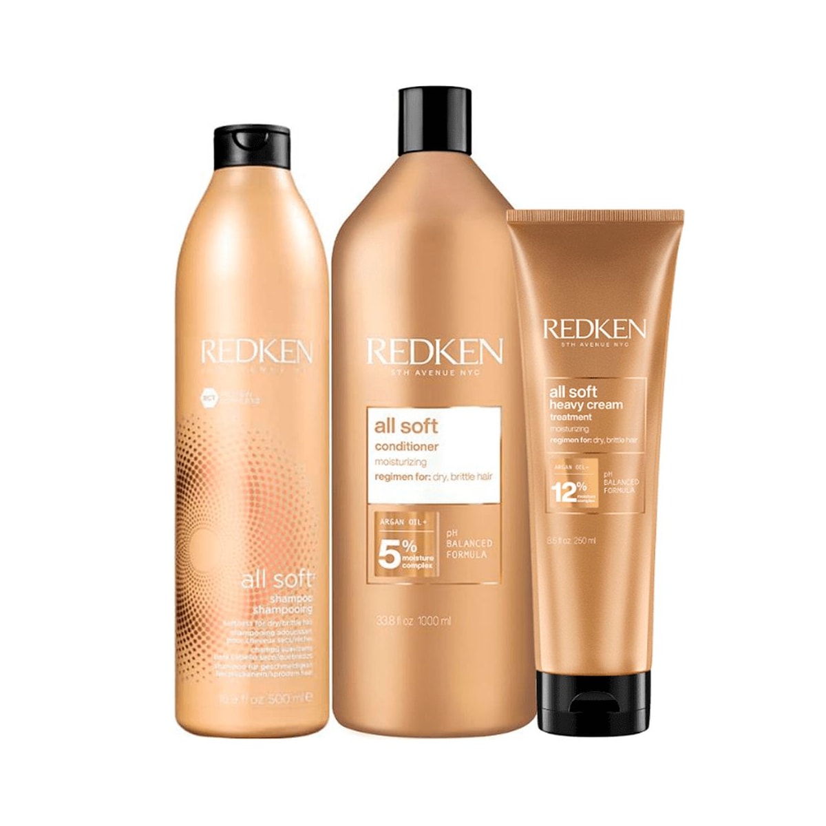 Kit Redken All Soft Shampoo 500 ml + Condicionador 1 Litro + Máscara 250 ml