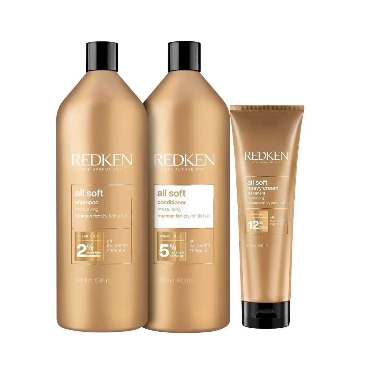 Kit Redken All Soft Shampoo + Condicionador 1 Litro + Máscara 250 ml