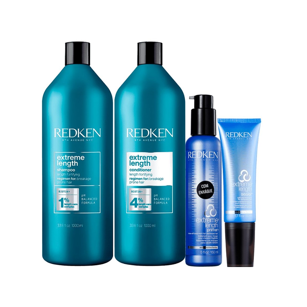 Kit Redken Extreme Length Salon Shampoo + Condicionador 1 Litro + Reconstrutor Primer 150 ml + Sealer 150 ml Kit Redken Extreme Length Salon Shampoo + Condicionador 1 Litro + Reconstrutor Primer 150 ml + Sealer 150 ml