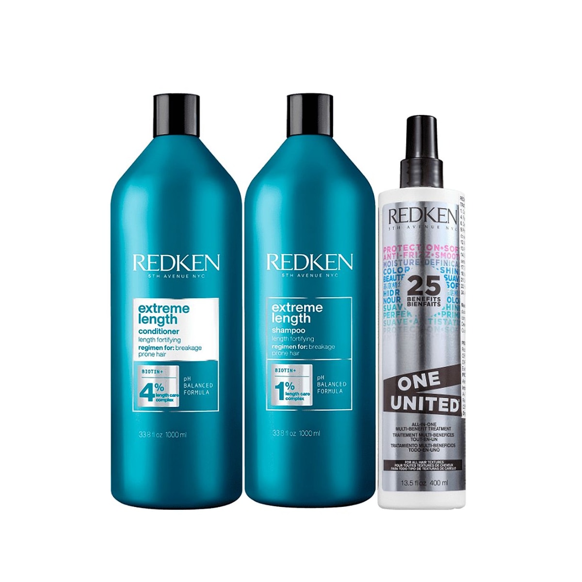 Kit Redken Extreme Length Salon Shampoo + Condicionador 1 Litro + Redken One United 25 Benefits Leave-in 400 ml