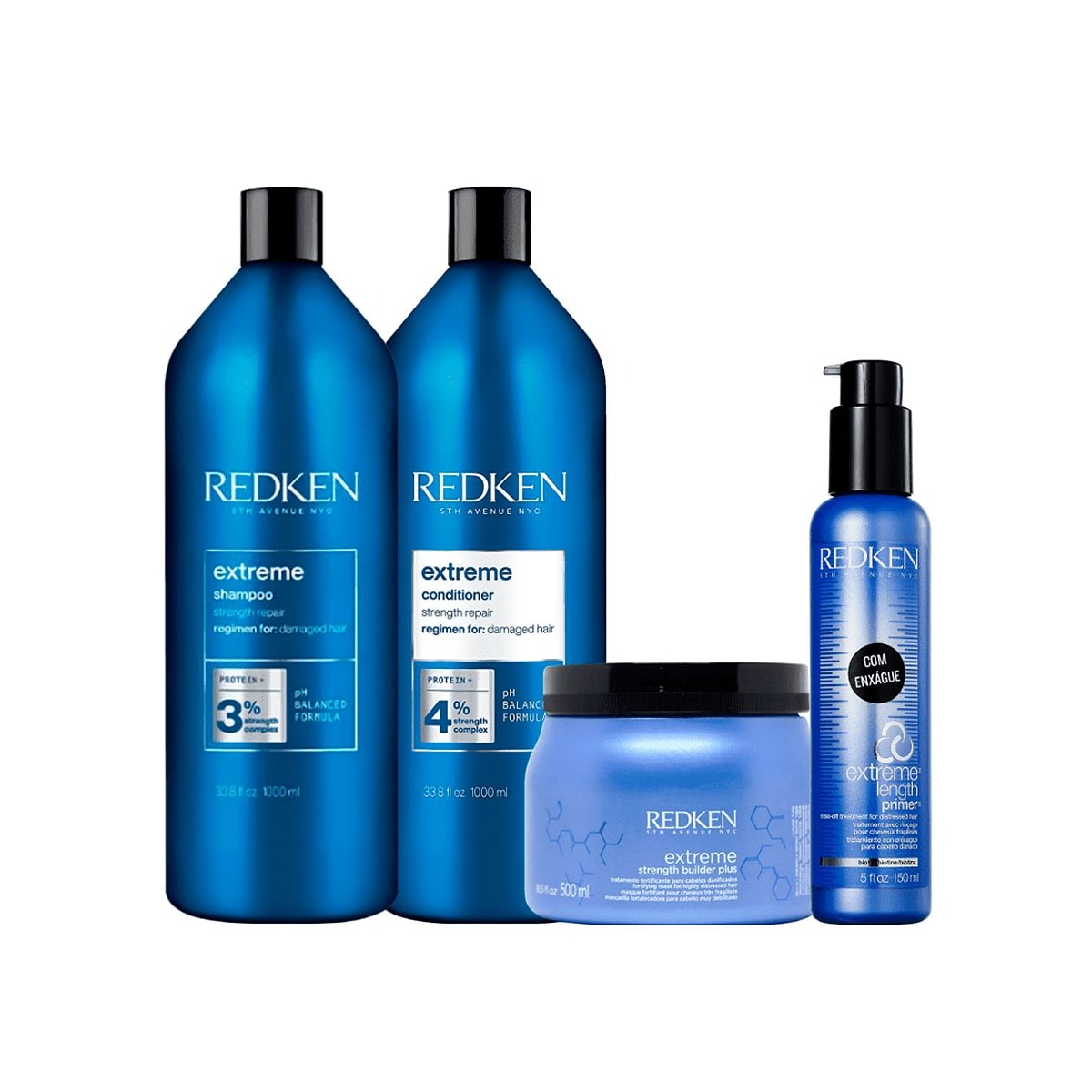 Kit Redken Extreme Shampoo + Condicionador 1 Litro + Reconstrutor Primer 150 ml + Máscara 500 ml