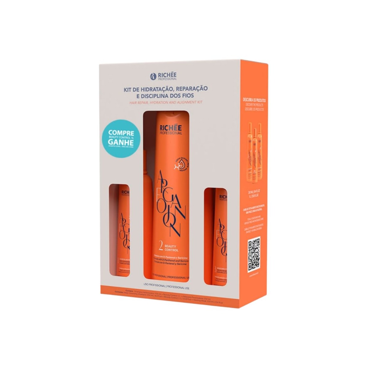 Kit Richée Argan e Ojon Shampoo 250 ml + Máscara 250 ml + Beauty Control 1 Litro