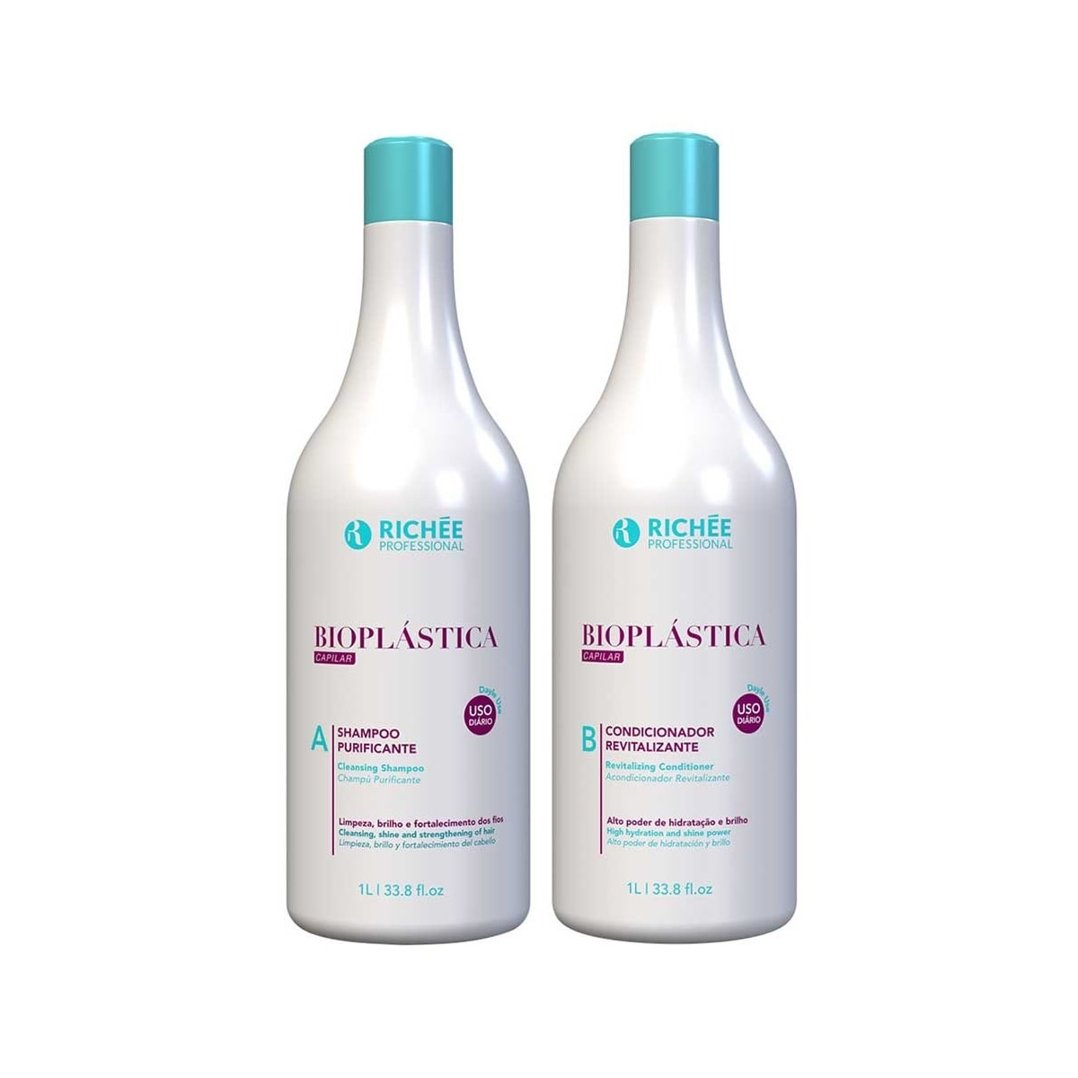 Kit Richée Bioplástica Shampoo + Condicionador (2 x 1 Litro) Kit Richée Bioplástica Shampoo + Condicionador (2 x 1 Litro)