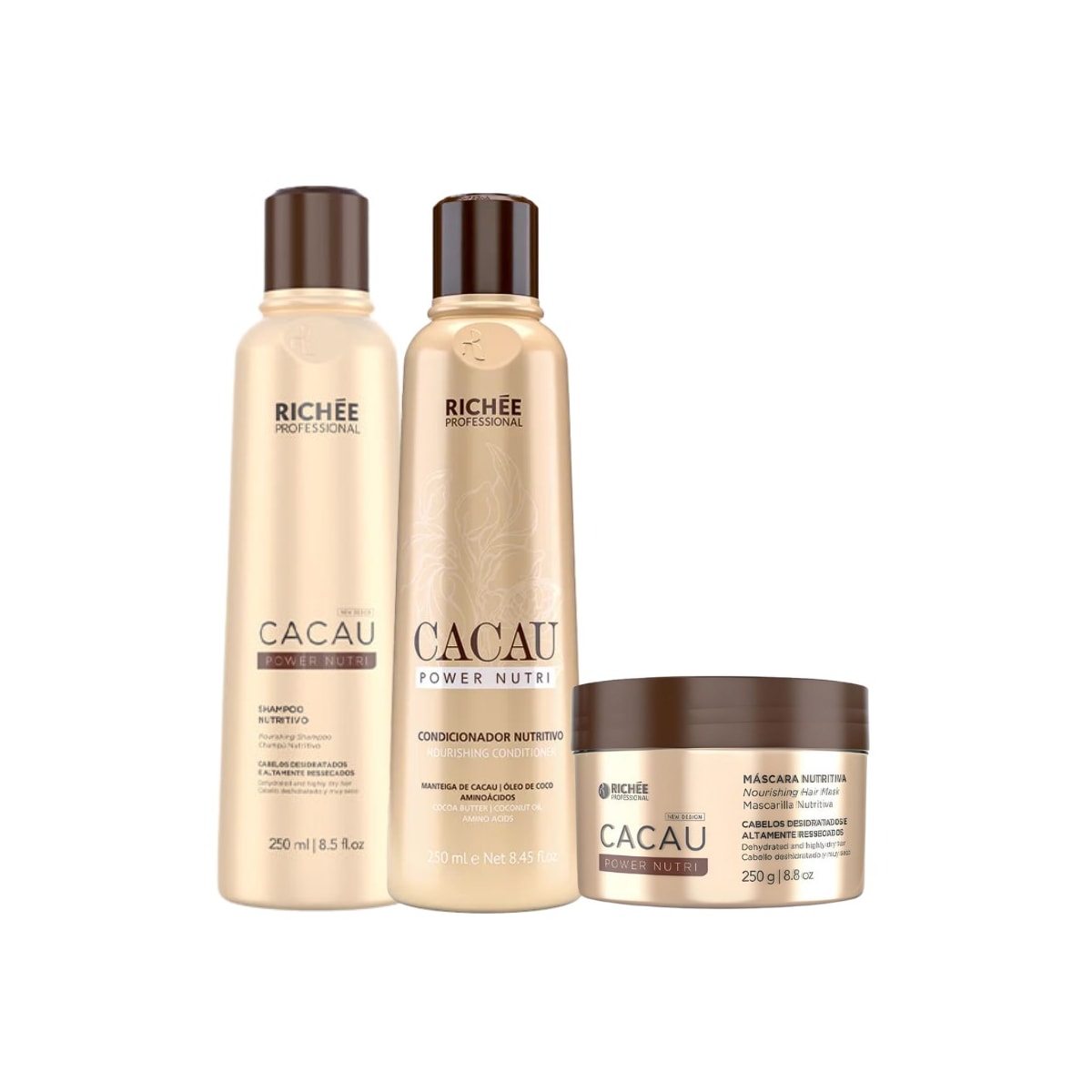 Kit Richée Cacau Power Nutri Shampoo 250 ml + Condicionador 250 ml + Máscara 250 g Kit Richée Cacau Power Nutri Shampoo 250 ml + Condicionador 250 ml + Máscara 250 g