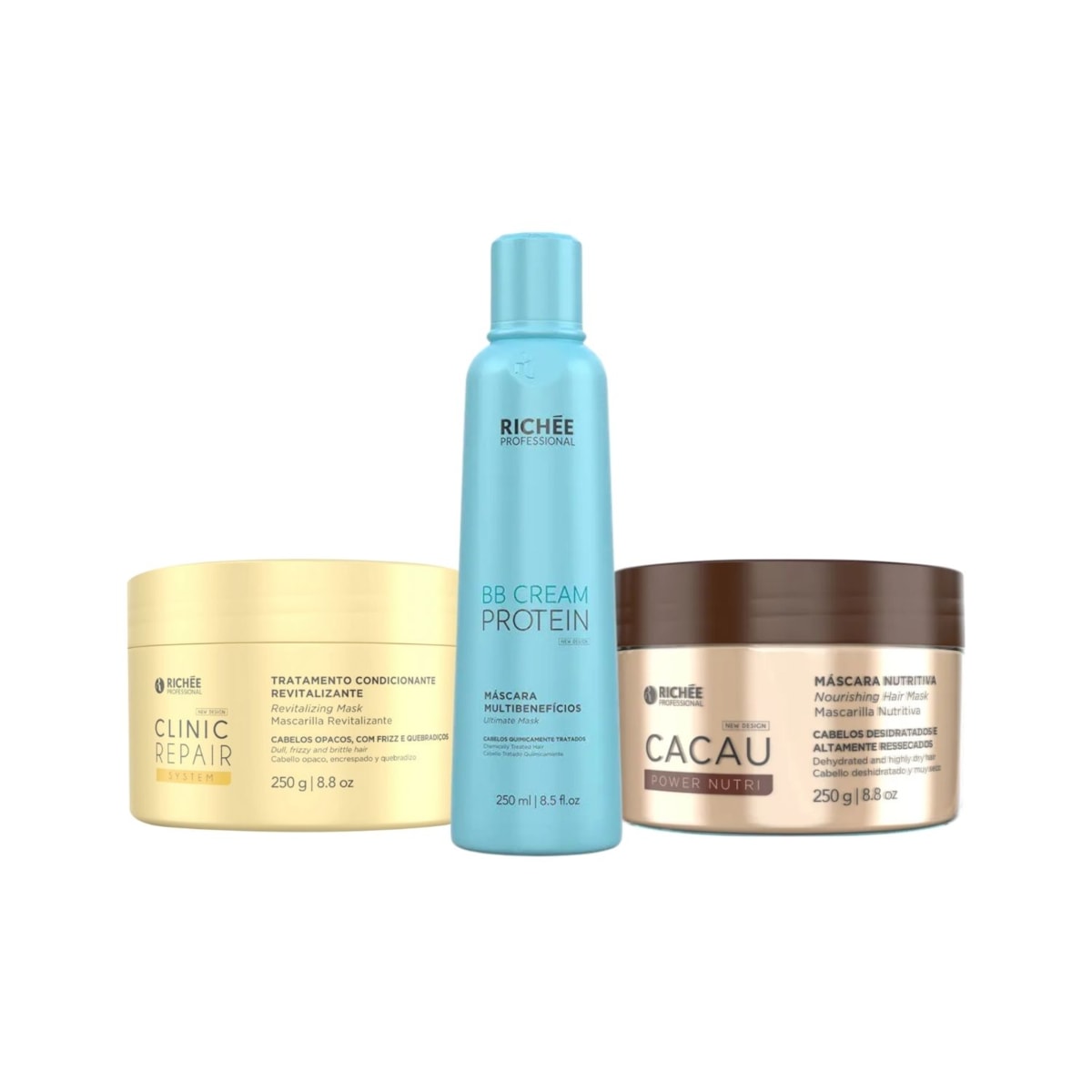 Kit Richée Cronograma Capilar  Máscara de Hidratação Nutrição Reconstrução 3 x 250 ml