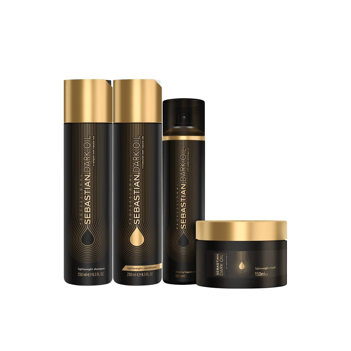 Kit Sebastian Dark Oil Shampoo + Condicionador 250 ml + Máscara 150 ml + Perfume Cabelo 200 ml