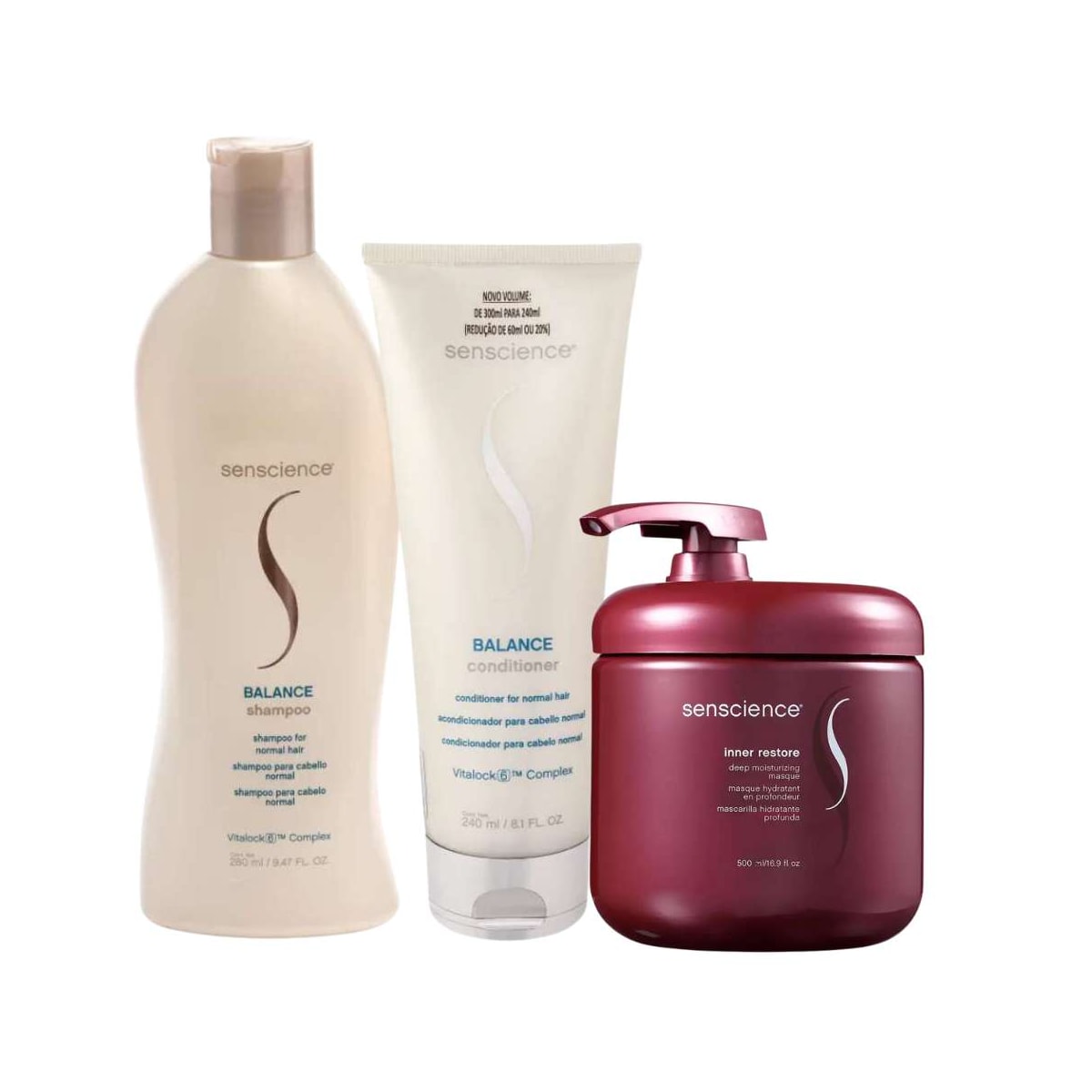 Kit Senscience Balance Shampoo 280 ml + Condicionador 240 ml + Inner Hidratação 500 ml Kit Senscience Balance Shampoo 280 ml + Condicionador 240 ml + Inner Hidratação 500 ml