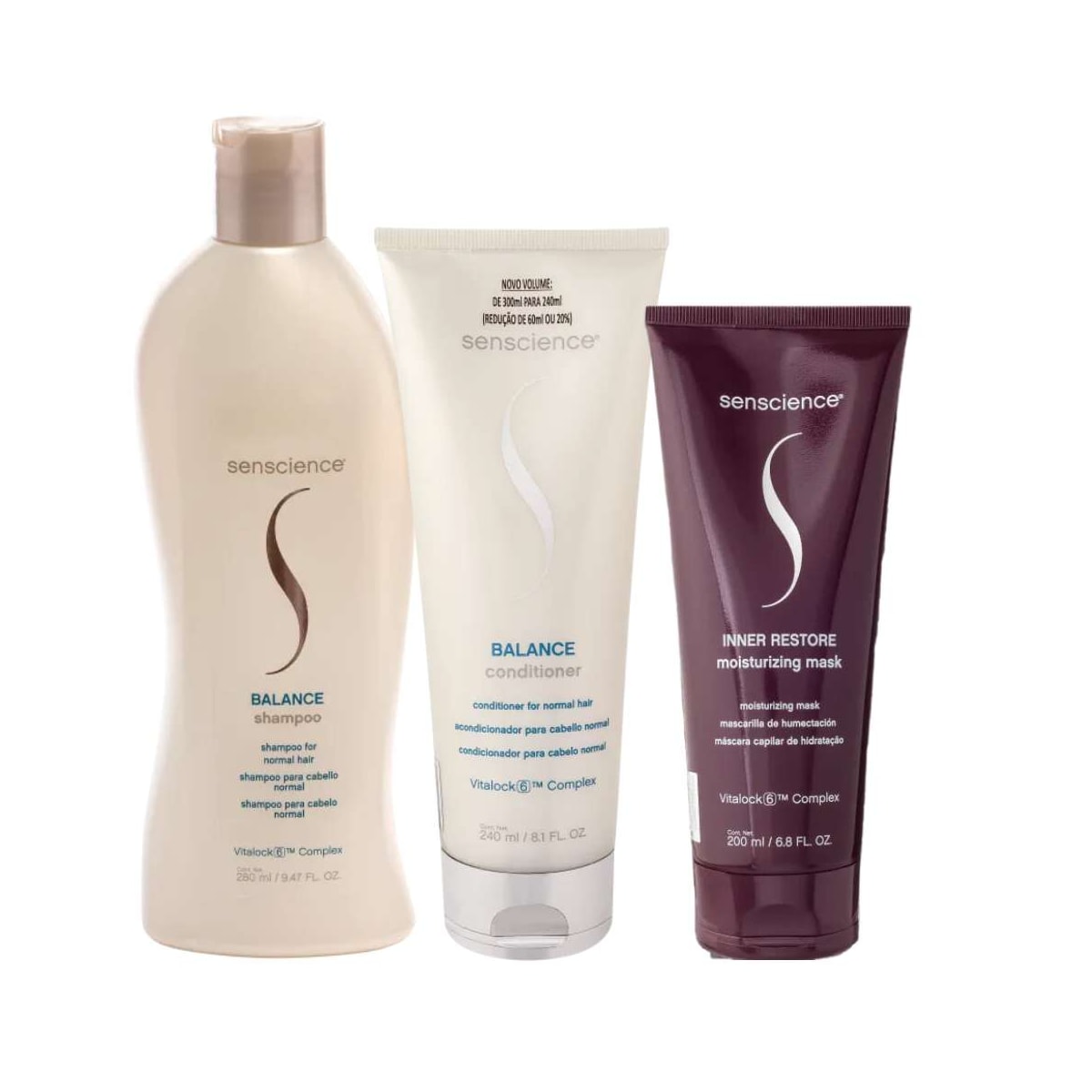 Kit Senscience Balance Shampoo 280 ml + Condicionador 240 ml + Inner Restore 200 ml Kit Senscience Balance Shampoo 280 ml + Condicionador 240 ml + Inner Restore 200 ml