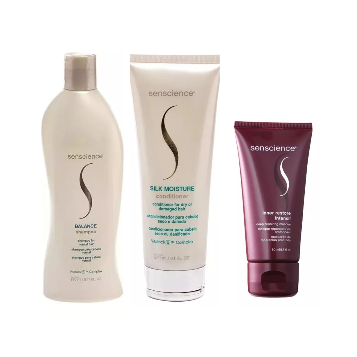 Kit Senscience Silk Moisture Shampoo 280 ml + Condicionador 240 ml + Inner Intensif 50 ml Kit Senscience Silk Moisture Shampoo 280 ml + Condicionador 240 ml + Inner Intensif 50 ml