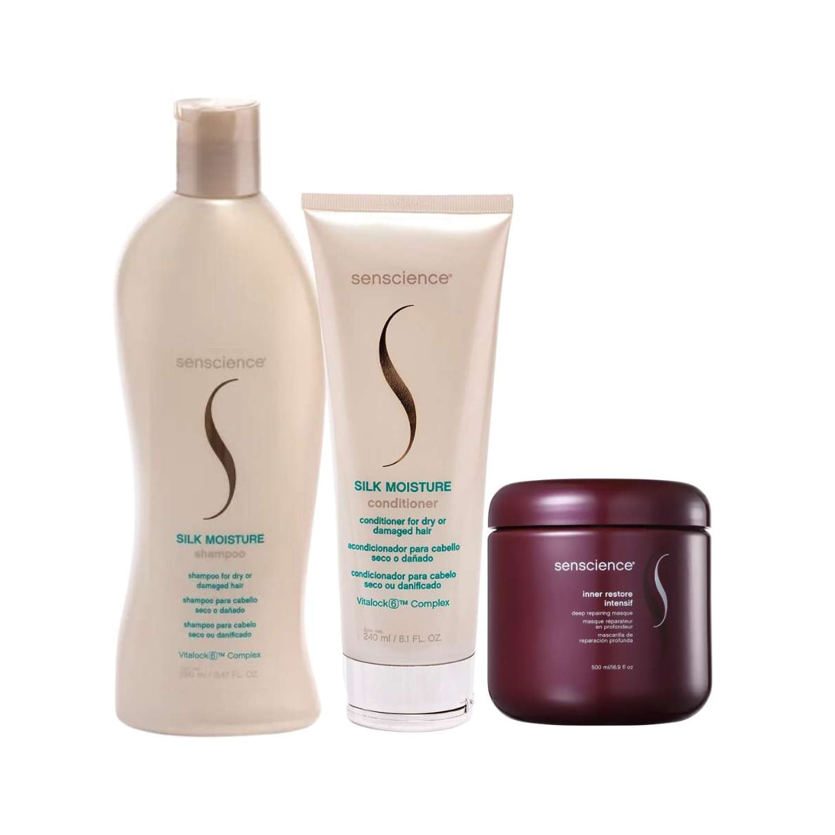 Kit Senscience Silk Moisture Shampoo 280 ml + Condicionador 240 ml + Inner Intensif 500 ml Kit Senscience Silk Moisture Shampoo 280 ml + Condicionador 240 ml + Inner Intensif 500 ml