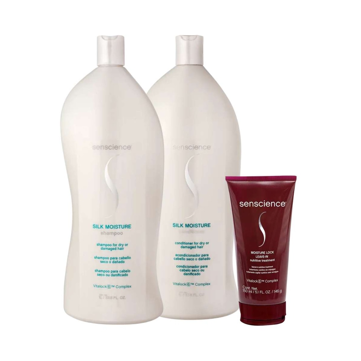 Kit Senscience Silk Moisture Shampoo + Condicionador 1 Litro + Moisture Lock 150 ml Kit Senscience Silk Moisture Shampoo + Condicionador 1 Litro + Moisture Lock 150 ml