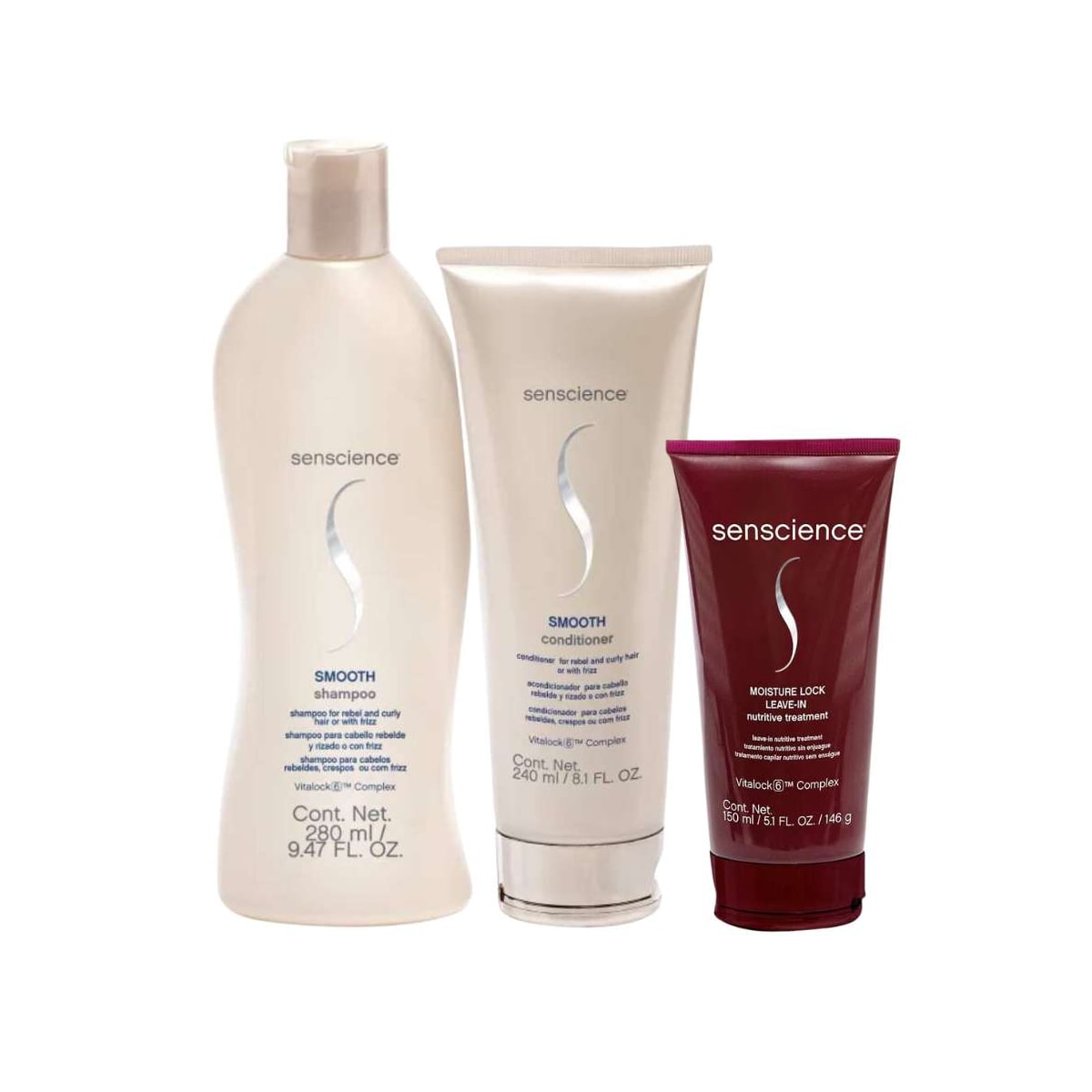 Kit Senscience Smooth Shampoo 280 ml + Condicionador 240 ml + Moisture Lock 150 ml Kit Senscience Smooth Shampoo 280 ml + Condicionador 240 ml + Moisture Lock 150 ml