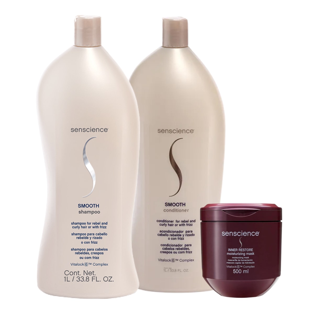 Kit Senscience Smooth Shampoo + Condicionador 1 Litro + Inner Hidratação 500 ml Kit Senscience Smooth Shampoo + Condicionador 1 Litro + Inner Hidratação 500 ml