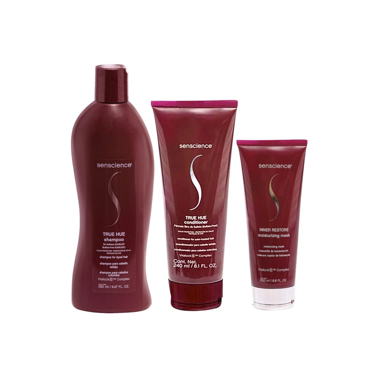 Kit Senscience True Hue Shampoo 280 ml + Condicionador 240 ml + Máscara Inner Restore 200 ml Kit Senscience True Hue Shampoo 280 ml + Condicionador 240 ml + Máscara Inner Restore 200 ml
