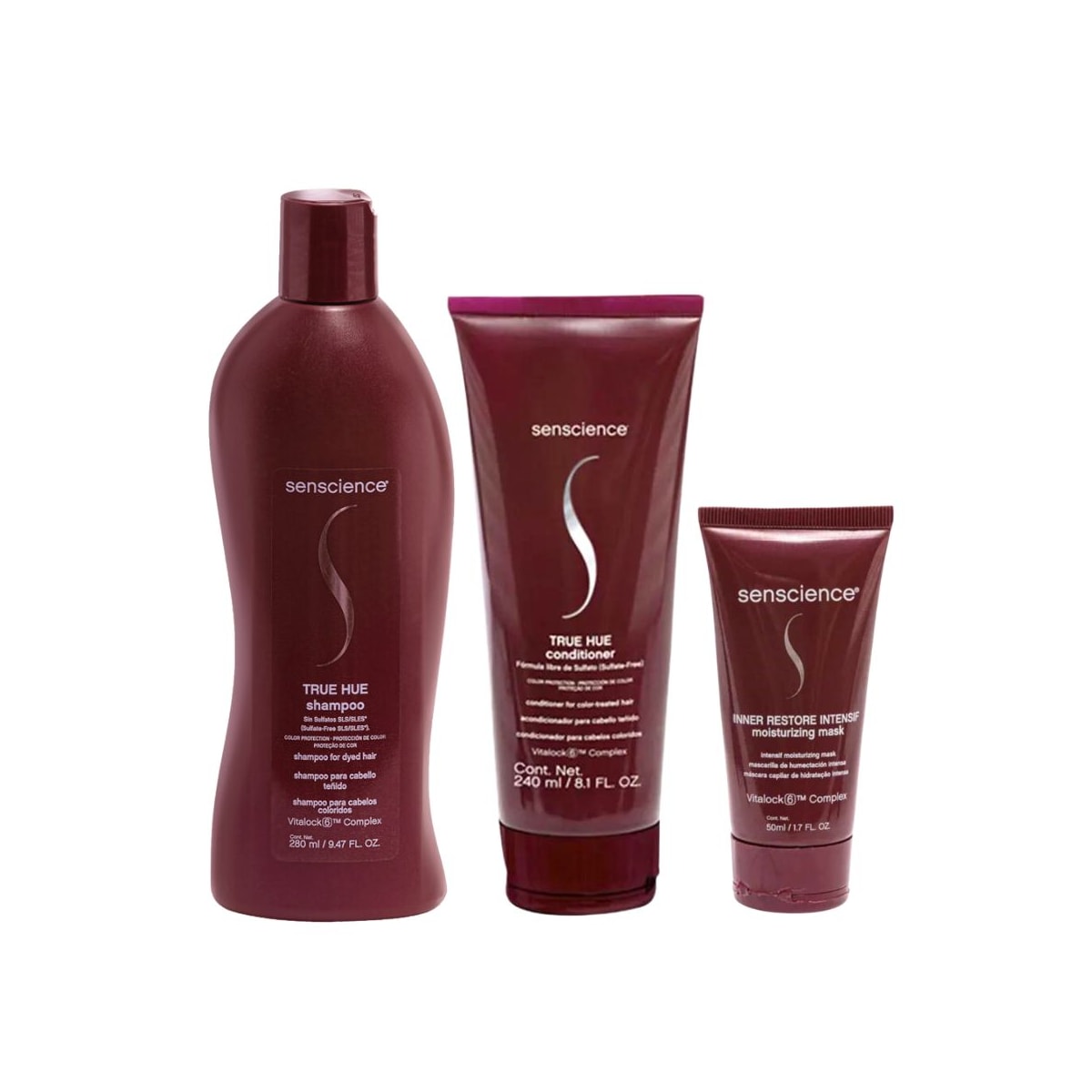 Kit Senscience True Hue Shampoo 280 ml + Condicionador 240 ml + Máscara Inner Restore Intensif Moisturizing 50 ml