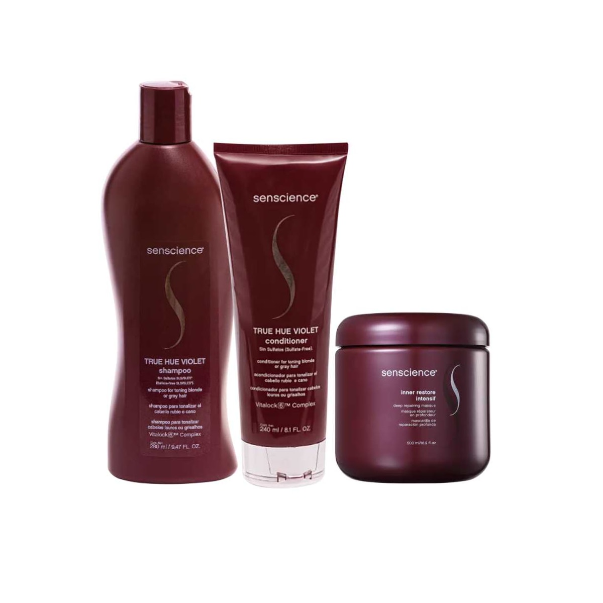 Kit Senscience True Hue Violet Shampoo 280 ml + Condicionador 240 ml + Inner Restore Intensif 500 ml