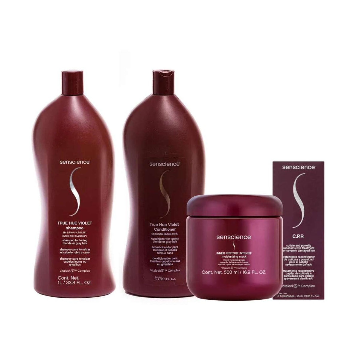 Kit Senscience True Hue Violet Shampoo + Condicionador 1 Litro + Inner Hidratação 500 ml + C.P.R 25 ml