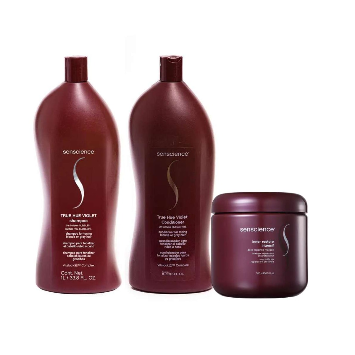 Kit Senscience True Hue Violet Shampoo + Condicionador 1 Litro + Inner Restore Intensif 500 ml
