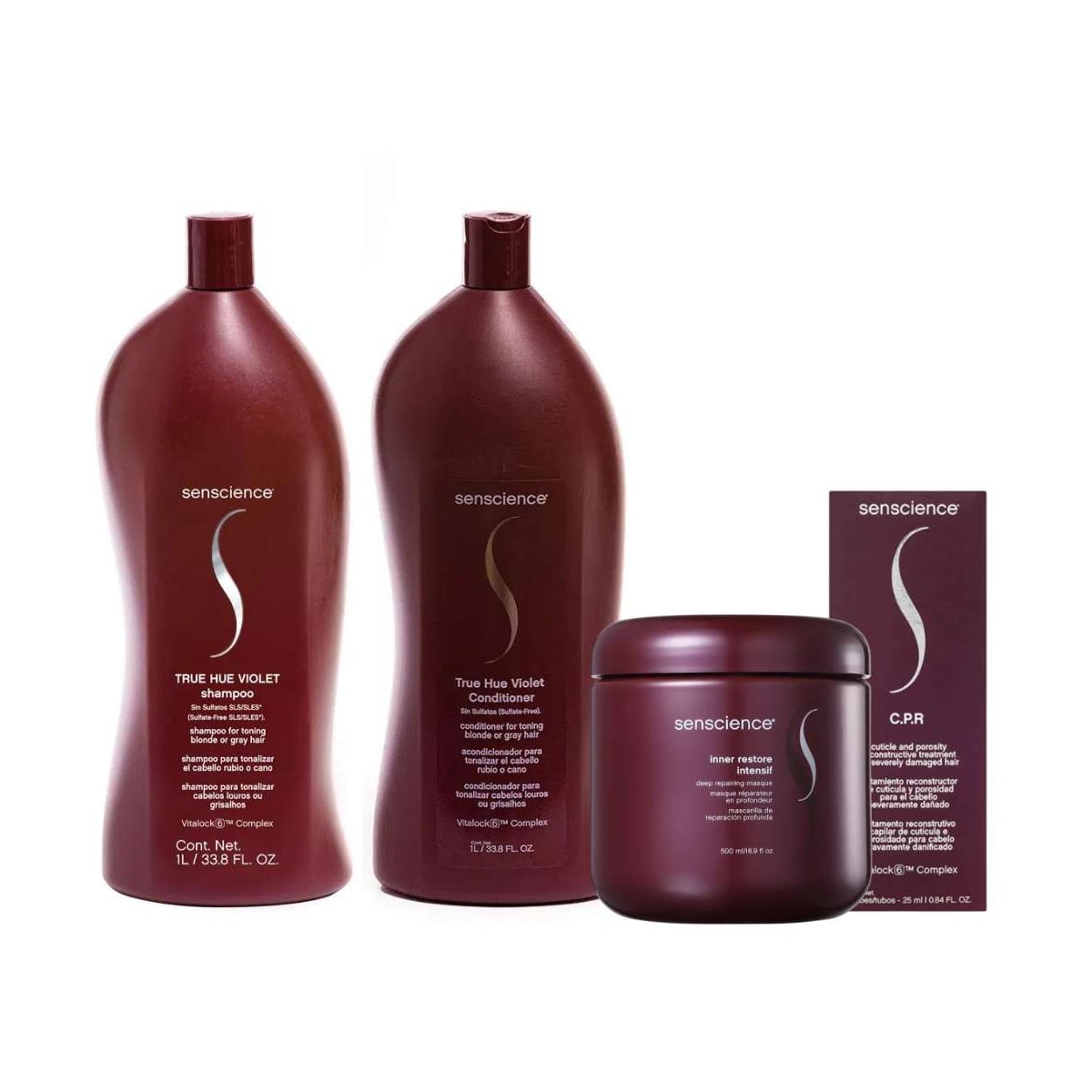 Kit Senscience True Hue Violet Shampoo + Condicionador 1 Litro + Inner Restore Intensif 500 ml + C.P.R 25 ml