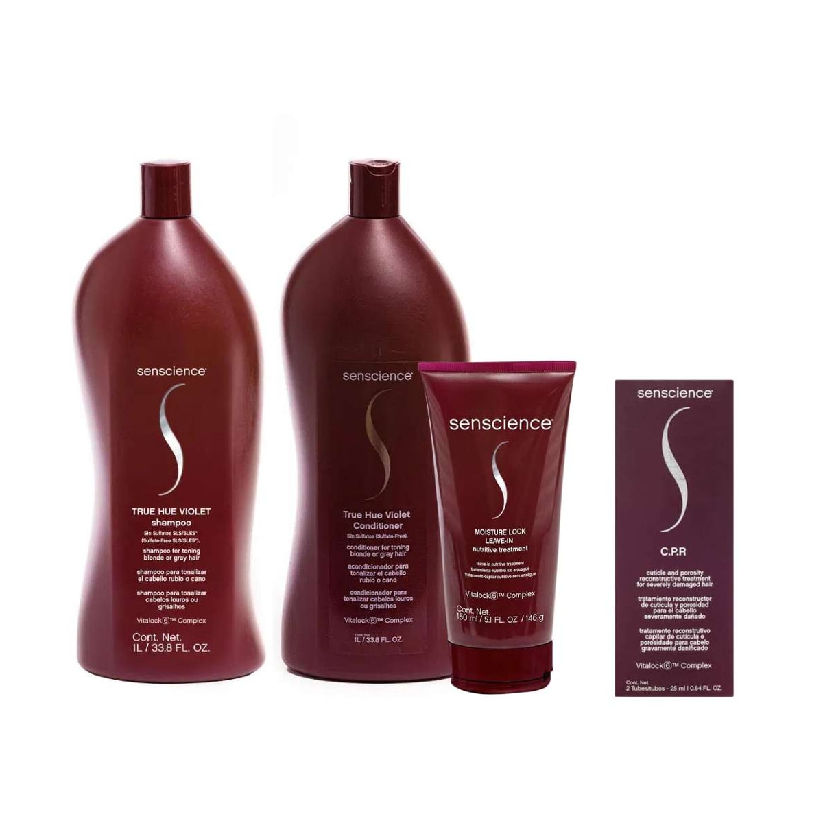 Kit Senscience True Hue Violet Shampoo + Condicionador 1 Litro + Moisture Lock + C.P.R 25 ml