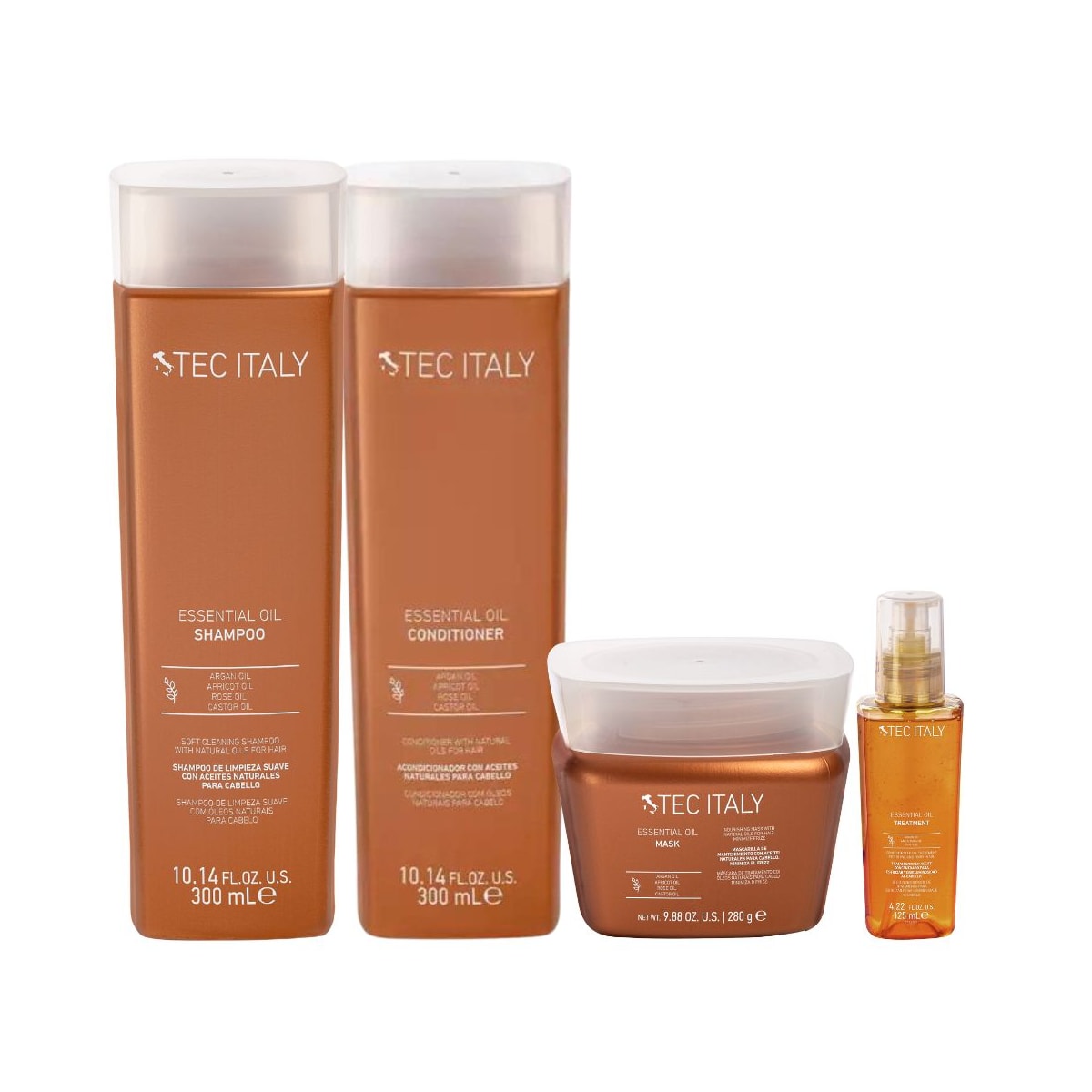 Kit Tec Italy Essential Oil Shampoo + Condicionador 300 ml + Máscara 280 g + Oil 125 ml Kit Tec Italy Essential Oil Shampoo + Condicionador 300 ml + Máscara 280 g + Oil 125 ml