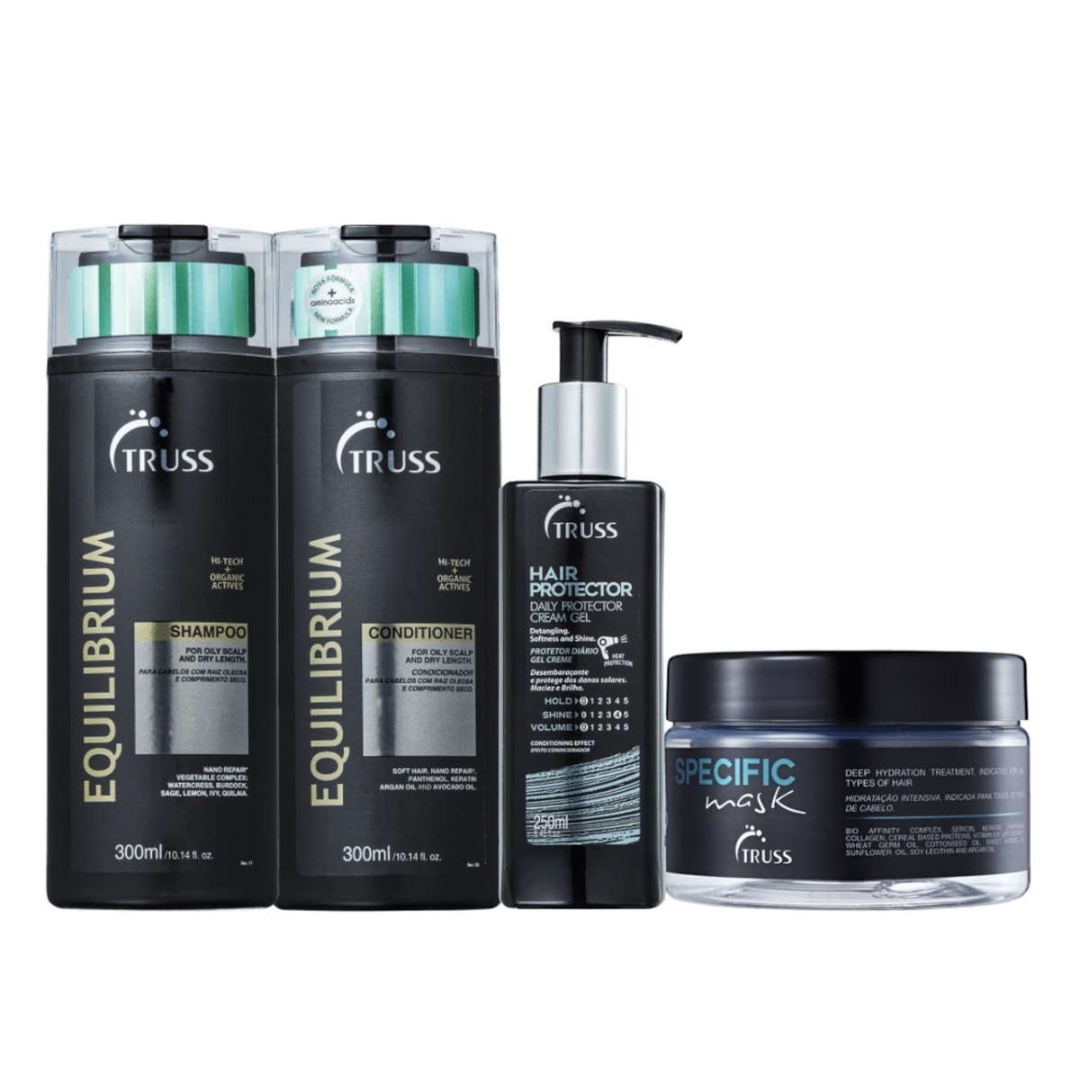 Kit Truss Equilibrium + Specific + Hair Protector 4 Produtos Kit Truss Equilibrium + Specific + Hair Protector 4 Produtos