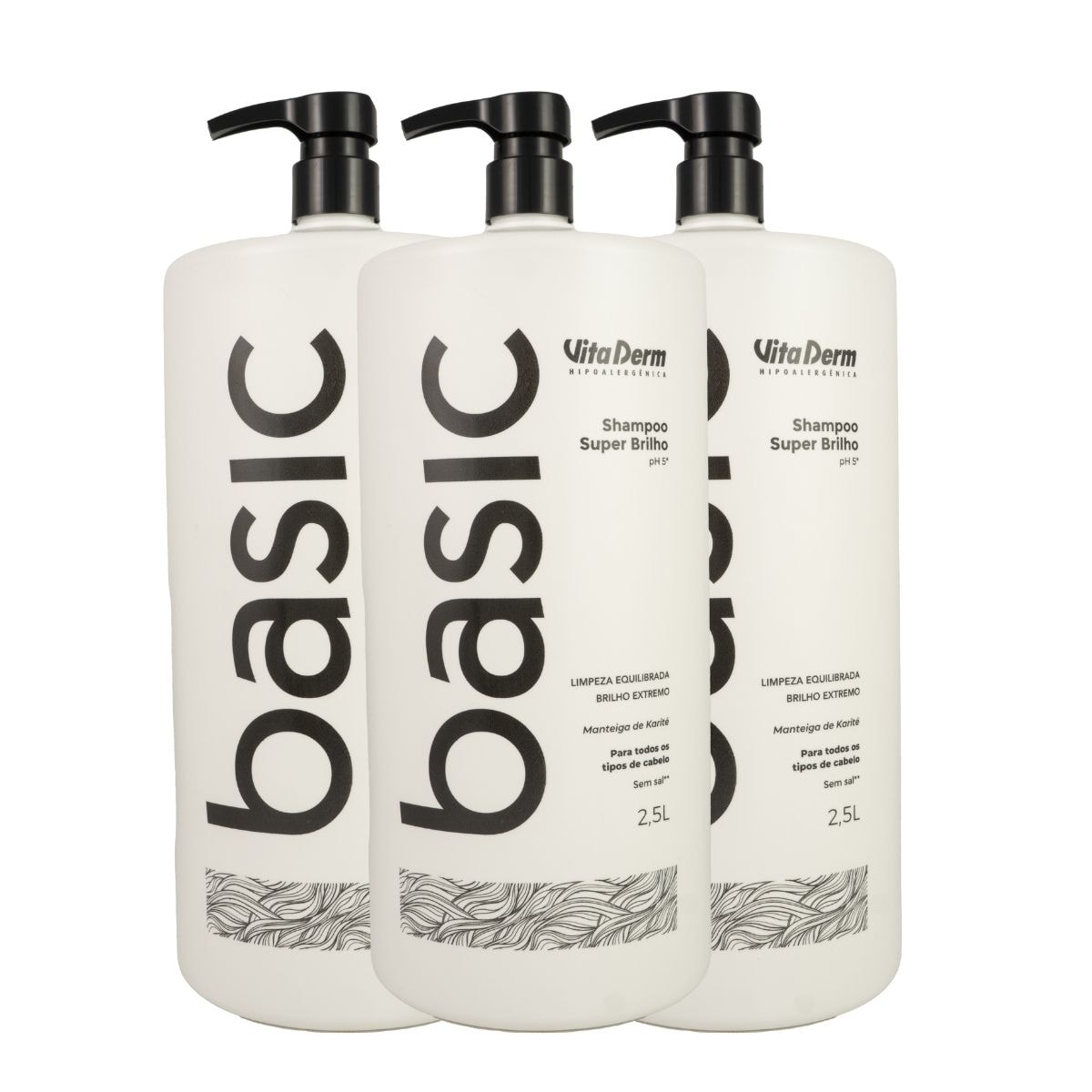 Kit Vita Derm Basic Super Brilho 3 Shampoo 2,5L