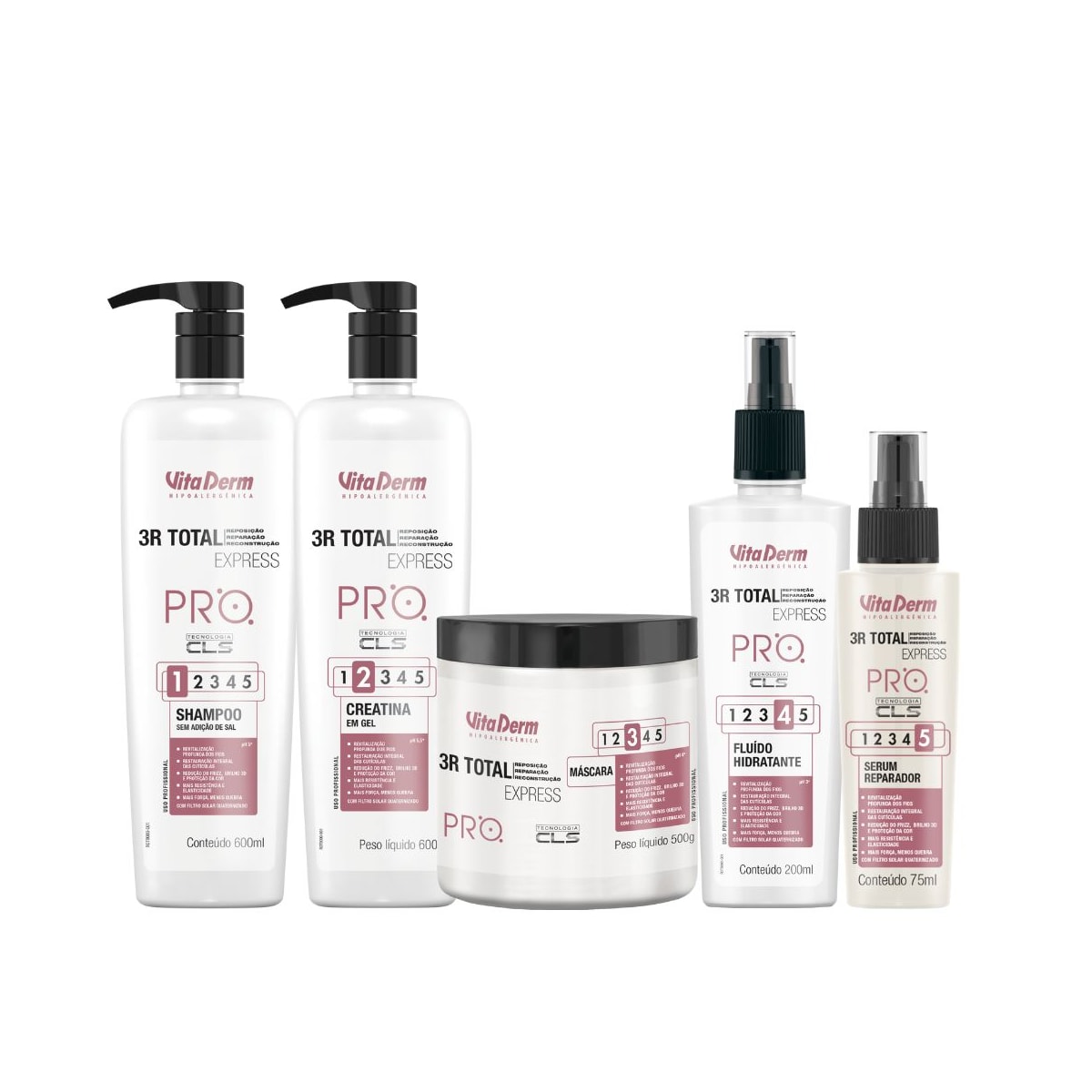 Kit Vita Derm SOS Capilar 3R Total Express Pro (5 Produtos) Kit Vita Derm SOS Capilar 3R Total Express Pro (5 Produtos)