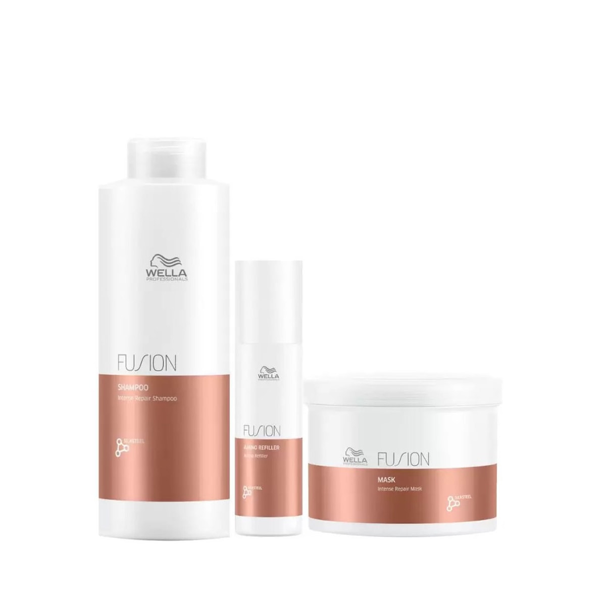 Kit Wella Fusion Shampoo 1 Litro + Máscara 500 ml + Reconstrutor 70 ml Kit Wella Fusion Shampoo 1 Litro + Máscara 500 ml + Reconstrutor 70 ml