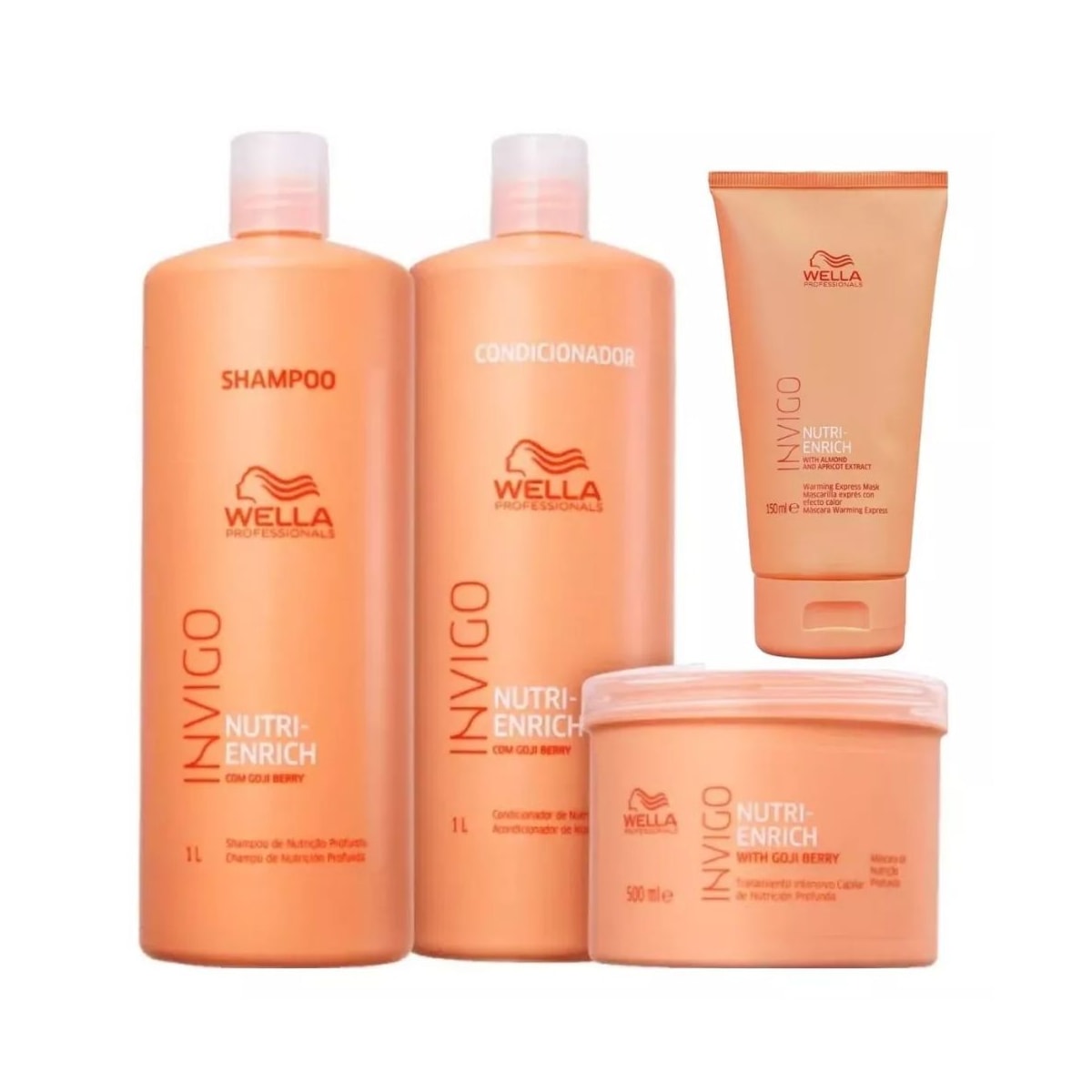 Kit Wella Nutri-Enrich Shampoo e Condicionador 1 Litro + Máscara 500 ml + Warm Express Mask 150 ml Kit Wella Nutri-Enrich Shampoo e Condicionador 1 Litro + Máscara 500 ml + Warm Express Mask 150 ml