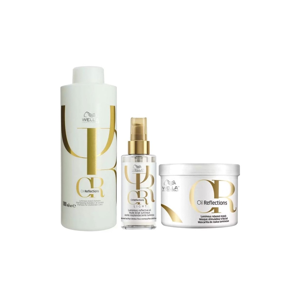 Kit Wella Oil Reflections Shampoo 1 Litro + Máscara 500 ml + Oleo Light 100 ml