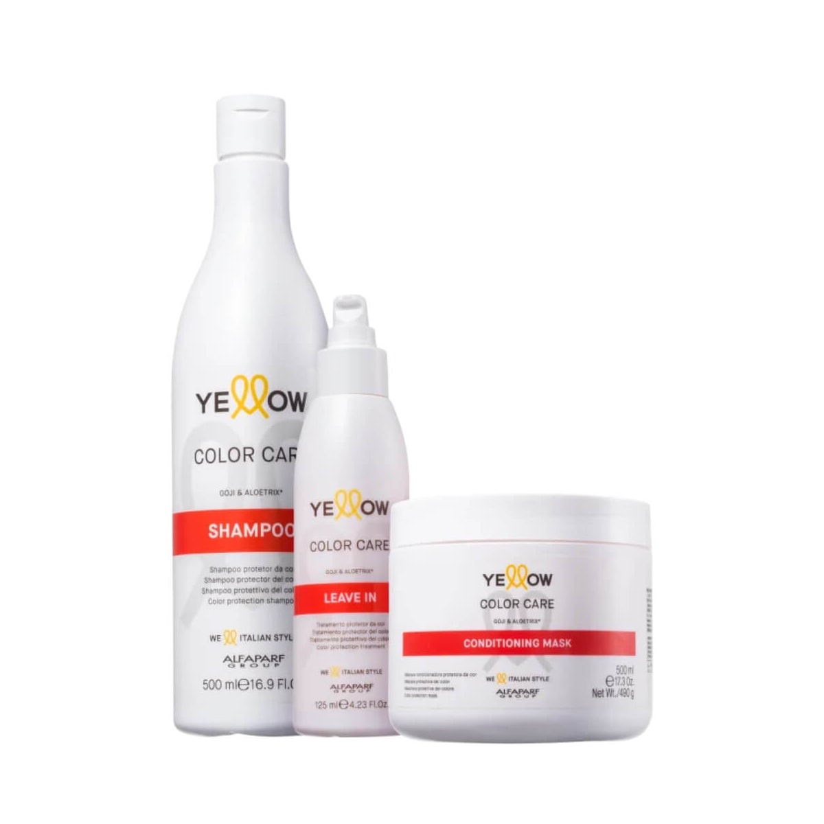 Kit Yellow Color Care Trio Shampoo 500 ml + Máscara 500 ml + Leave-in 125 ml Kit Yellow Color Care Trio Shampoo 500 ml + Máscara 500 ml + Leave-in 125 ml
