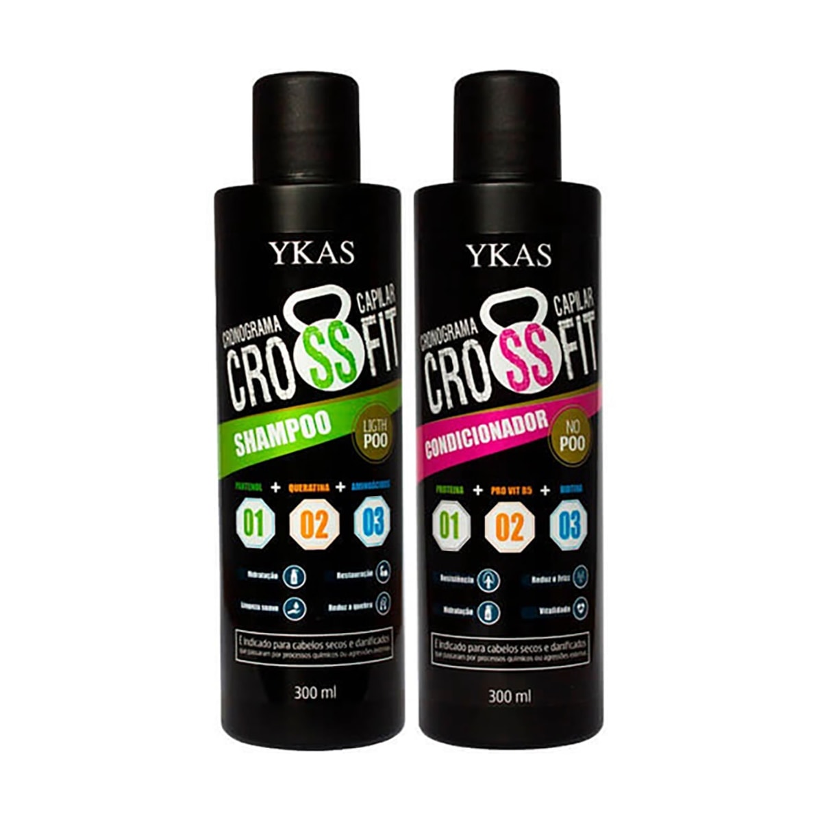 Kit Ykas Crossfit Cronograma Capilar Shampoo 300 ml e Condicionador 300 ml
