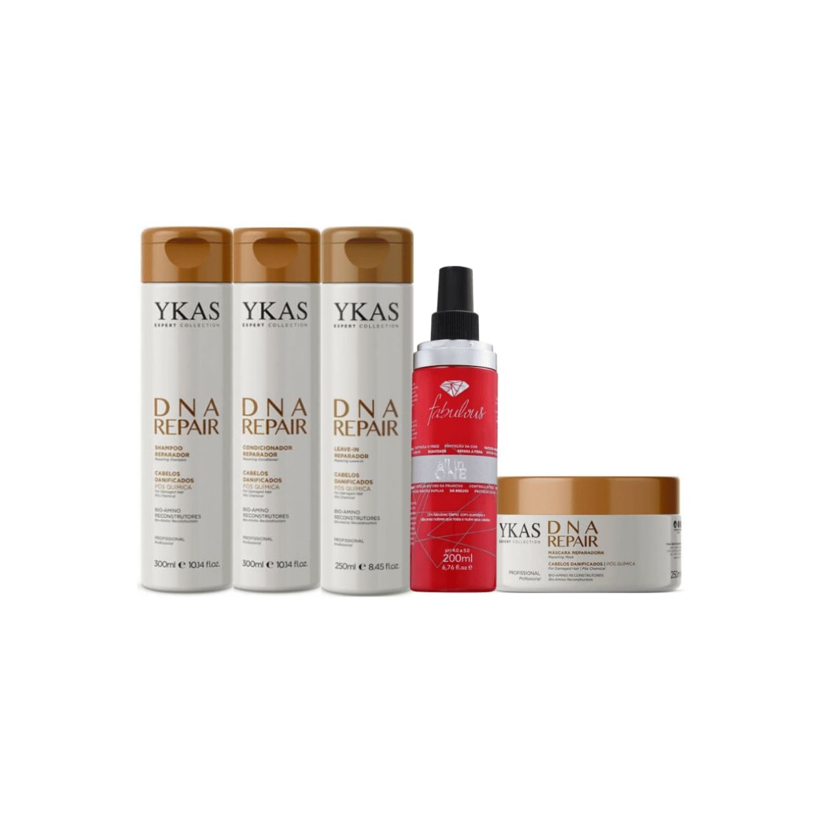 Kit Ykas Dna Repair Completo Pequeno + Fabulous Hair All in One Kit Ykas Dna Repair Completo Pequeno + Fabulous Hair All in One