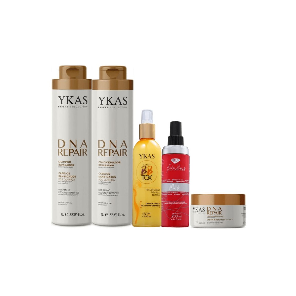 Kit Ykas Dna Repair Grande + Botox Capilar Líquido + Fabulous Hair All in One