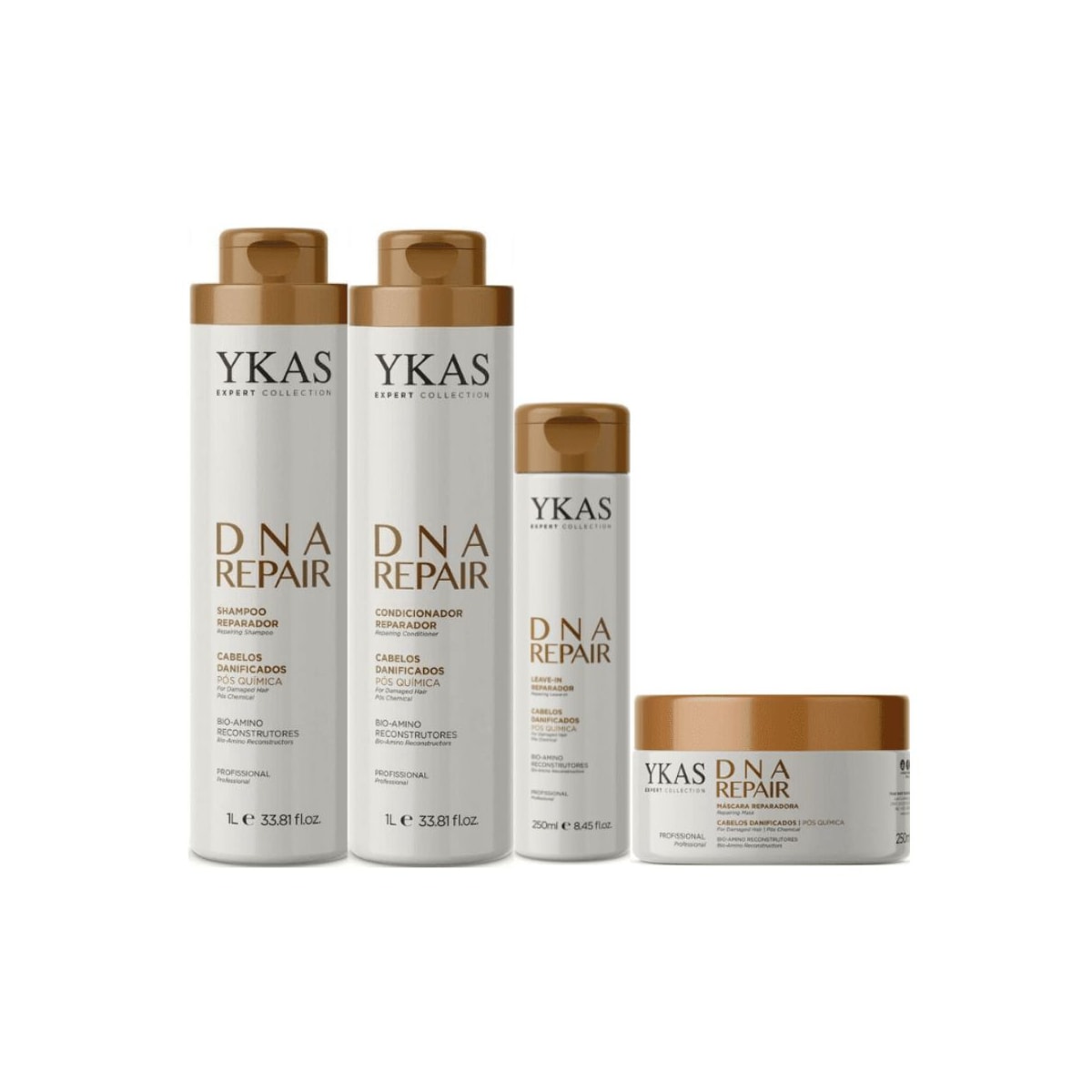 Kit Ykas Dna Repair Shampoo + Condicionador 1 Litro + Máscara 250 g + Leave-in 250 ml