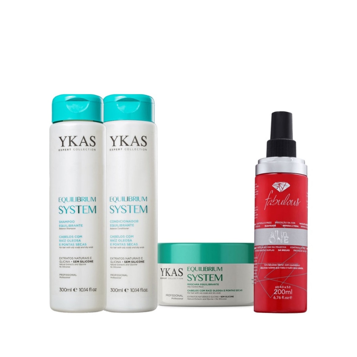 Kit Ykas Equilibrium System Pequeno Completo + Fabulous Hair All in One