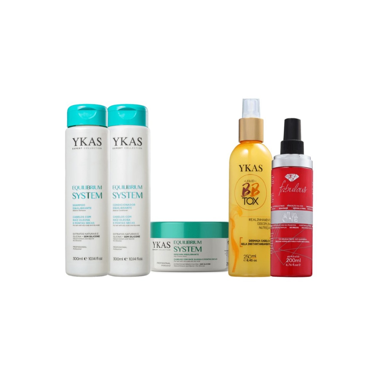Kit Ykas Equilibrium System Pequeno Completo + Fabulous Hair All in One + Ykas BBtox Líquido Kit Ykas Equilibrium System Pequeno Completo + Fabulous Hair All in One + Ykas BBtox Líquido